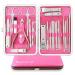 Manicure Set Professional Nail Clippers Kit Pedicure Care Tools 23pcs Stainless Steel Grooming Tools with Black PU Leather Case for Travel or Home (Pink/Silver)