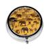 African Grassland Animals Portable Metal Pill Box Round Mini 3-Compartment Plastic Insert hinged Fastening Design Suitable for Small Pills Must-Have for Travel Black