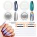 Modelones Chrome Nail Powder Set -4 Metallic Mirror and Pearl Effect Pigment Silver Chrome Powders for Gel Nails with 1Pcs Silicone Nail Brush 4Pcs Cotton Swabs and 4Pcs Color Display Sticks Metallic Mirror & Pearl Effect