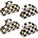 4 Pieces Checkered Hair Claw Clips Non Slip Hair Jaw Clip Large Rectangular Hair Barrettes for Thick Thin Curly Straight Long Hair for Women Girls 80's Hair Accessories Black and White (Simple Style)