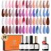 Modelones 32Pcs Gel Nail Polish Set 28 Colors Fall Winter Gel Polish with Glossy& Matte Gel Top Coat No Wipe Base Coat Nail Primer Kit Nude Brown Pink Red Purple Blue Glitter Colors Nail Polish Gift Nude Pink