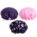 PrettyDate 3 Packs Double layer Shower Cap Waterproof Elastic Bath Cap for Women Shower Spa Salon 3Packs