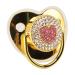 Personalized bling pacifier shiny baby pacifier in heart shape shiny rhinestone pacifier soft light baby pacifier nipple for baby show newborn gifts (gold)