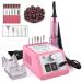 Professional Electric Nail Drill Machine 20000 RPM Efile Nail Drill Manicure Tools for Acrylic Nails Supply with 11 Nail Drill Bits Set and 56 Sanding Bands for Nail Drill for Salon and Home Use Pink