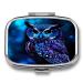 Pill Box Blue Owl Print 2 Compartment Medicine Pill Case Pill Organizer Decorative Metal Portable Pill Box for Pocket Or Purse Style