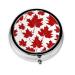 Red Maple Leaf Portable Metal Pill Box Round Mini 3-Compartment Plastic Insert hinged Fastening Design Suitable for Small Pills Must-Have for Travel
