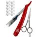 BARBER STRAIGHT RAZOR + 10 BLADES Beard Shaver RAPADA AFEITADO STAINLESS STEEL SALON Rasurar Cuchilla Ustra (Red Razor Holder)