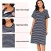 Sykooria Women's Maternity Nightdress Breastfeeding Nightwear - Short Sleeve Nursing Nightgown in Stripe Dark Blue XL - Buy Online on GoSupps.com