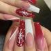 Coffin Christmas False Nails Long 24Pcs French Fake Nails Red Gradient Press on Nails with Snowflake Xmas Stick on Nails with Nail Glue for Women Girls Festival Holiday Nails Art French Christmas Long