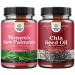 Bundle of Extra Strength Saw Palmetto for Women and Chia Seed Oil Extract Capsules - Stronger Thicker Faster Hair Growth Vitamins - Plant Based Omega 3 6 9 Supplement and Daily Fiber Capsules