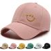 Baseball cap unisex classic cotton embroidery baseball cap embroidered smile adjustable sun protection baseball cap for women men sporty outside cap hats unit size pink
