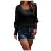 Women's Basic Long Sleeve T Shirts, Crewneck Slim Fit Tops Knit Ribbed Plain Layer Underscrub Tees A Black Small