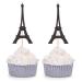 Paris Theme Cupcake Toppers Eiffel Tower Shape Party Picks Wedding Bridal Shower Decorations - 24 Couts - Black