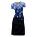 Women's Crew Neck Short Sleeve Stylish Printed Casual Dress Plus Size Leather Dresses for Work Plus Size Mesh Blue Small