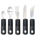 Extra Wide Handles Easy Grip Cutlery Set Chunky Handles Grips Disability Ideal Dining aid for Elderly Disabled Arthritis Parkinson's Disease Tremors Sufferers (5PCS Black)