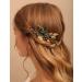 Deniferymakeup Women Gold Leaf Headpiece Emerald Green Crystal Hair Vine Comb Wedding Hair Accessory Rhinestone Hair Piece Gift for Her Party Headress Bridesmaid Girls