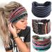 Earent Boho African Headbands Yoga Wide Knot Hair Bands Sweat Printed Headwraps Elastic Turban Headscarfs Multicolor Headwear Outdoor Hair Accessories for Women and Girls (Wide stripes)