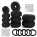 GOLRISEN Donut Hair Bun Maker Set Black Bun Shaper Hair Styling Accessory Dount Ring Style 10pcs Chignon Bun Maker (2L/4M/4S) with Hair Elastic Bands and Hair Bobby Pins for Dance Ballet