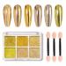 GZMAYUEN Gold Nail Chrome Powder Holographic Gold Gel Chrome Powder 6 Colors Metallic Chrome Powder for Gel Nails Mirror Powder Nail Art 03