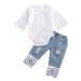 Baby Girl Clothes Outfits White Lace Ruffle Romper Top +Jeans Shorts Clothing Set 3-24 Months 12-18 Months White2