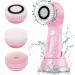 Electric Facial Cleansing Brush  USB Brush Scrubber Rechargeable Exfoliator IPX-7 Waterproof Cleanser for Exfoliating  Massaging and Deep Cleansing for Women  2 Speeds Adjustable  3 Brush Heads  Pink