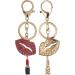 2Pcs Lips & Lipstick Sparkling Charm Keychain Set - Pink Cosmetic Bling Accessory - Buy Online on GoSupps.com