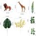 Realistic Safari Jungle Animals Cake Toppers with Palm Leaf & Eucalyptus Leaves - Wild Themed Birthday & Baby Shower Party Decorations (Wild One) - Buy Online on GoSupps.com