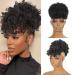 Afro Puff Drawstring Ponytail with Bangs Pineapple Updo Hair for Black Women  Short Kinky Curly Ponytail Bun (1B) One-piece bun with bangs 1B
