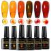 MTSSII Jelly Crystal Gel Nail Polish Translucent Tortoise Shell Nails Wine Burgundy Red Coral Caramel Orange Amber Brown Grey Fall Autumn 6 Colors Soak Off UV LED Manicure Art Kit For DIY Home Amber Jelly Gel