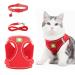 Neuwehe cat dishes with a leash outbreak -proof cat tableware leash set with a cat necklace cat leash with dishes for cats adjustable Cat harness for small dog big cats (L red) L red red