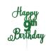 LissieLou Happy 9th Birthday Cake Topper in Pretty Glitter Card Made in the UK - Green
