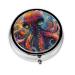 Colorful Cute Octopus Portable Metal Pill Box Round Mini 3-Compartment Plastic Insert hinged Fastening Design Suitable for Small Pills Must-Have for Travel
