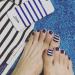 Yienate false nail for toes chic exquisite bling bride ocean blue stripes summer fake nail for toes complete cover nail tips toenails 24 hours