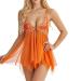 UIVHLW Boudoir Outfits Sheer Mesh Lace Suspender Skirt Orange 3XL