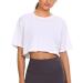 CRZ YOGA Women's Pima Cotton Workout Crop Tops Short Sleeve Yoga Shirts Casual Athletic Running T-Shirts Medium White
