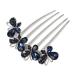 VOCOSTE Women Rhinestone Inlaid Flower Hair Comb Hair Clips Navy Blue