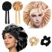 2 pieces of silk hood for sleeping Silk Bonnet with 2 hair ties sleeping hat Bonnet Sleep Cap adjustable sleeping hood silk wide satin hair hood for the night for women girls (black gold)