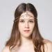Deniferymakeup Boho Gold Head Chain Bridal Headpiece Bohemian Wedding Hair Accessories Rhinestone Raindrop Head Chain Crystal Wedding Hair Accessories Vintage Rhinestone Forehead Headband (Gold)