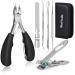 Softal professional footnail pliers set super sharp nail tongs for thick & ingrown hard toenails.Stainless steel pedicure knips nail clippers.Nail file and soft handle nail scissors set bag 6-part set black+silver