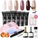 Modelones Poly Nail Gel Kit with 20W Nail Lamp, 6 Colors Poly Nail Extension Gel All-in-one Kit Glitter Pink Red Builder Nail Gel Nail Strengthen Base Top Coat Set Nail Forms for Nail Art Starter DIY at Home P1-Glitzy Rose