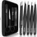 Nylea Tweezers Set and Nail Clippers for Men and Women - Stainless Steel for Eyebrows - Tweezer Kit for Ingrown Hair - Best Precision Slant Tip Facial Hair and Eyelashes - 9pcs