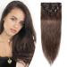 SEGO Clip In Extensions Real Hair Remy Hair Extension Hairpiece Heat Resistant Straight Medium Brown#4 20"(50cm)-70g