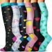 Copper Compression Socks for Women & Men Circulation (6 Pairs) 15-20 mmHg is Best for Athletics, Support, Cycling, Nurse Large-X-Large 02 Black/Cyan/Black/White/Black/Pink