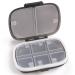 MEACOLIA Travel Pill Organizer Portable Daily Pill Box Case with Easy Open Design and 8 Compartments to Hold Vitamins Cod Liver Oil Medicines Supplements (Clear Black)