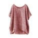 Women's Linen Shirt Plus Size Blouses Summer Short Sleeve Button Up Casual Tee Shirts V Neck Loose Going Out Work Office Vintage Tunic Tops 562-qppoj-c-red M