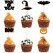 UXYOKM 24Pcs Halloween Cupcake Toppers Pumpkin Witch Hat Ghost Bats Boo Trick or Treat Cupcake Picks Baby Shower Birthday Halloween Themed Party Cake Decorations Supplies Halloween B
