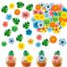 128 Stk of eating papier Tortendendeko Flowers Leaves edible flowers for cake jungle decoration edible flowers tortendendeko palm leaf cake decoration tortendendeco flower edge for wedding baby party birthday hawaii 128 pieces flowers leaf cake end