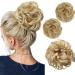 SARLA 2PCS Messy Hair Bun Hair Piece Small Scrunchies Synthetic Bun Hairpieces for Women Girls Updo Hair Extensions (Honey Blonde/Bleach Blonde) Honey Blonde / Bleach Blonde-2PCS