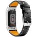 Mornex Replacement Leather Band Compatible with Fitbit Charge 5, Classic Genuine Leather Wristband for Men Women(Black-Platinum Buckle) 01.Platinum & Black Leather