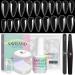 Saviland nail tips and glue gel kit-4-in-1-nail gel adhesive with 500 almond nail tips full cover and innovative mini-U-V-LED lamp simple DIY nail art acrylic kit almond false nail tips